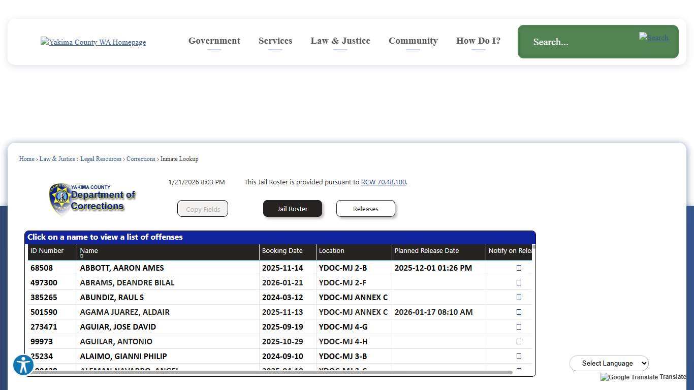 Inmate Lookup | Yakima County, WA