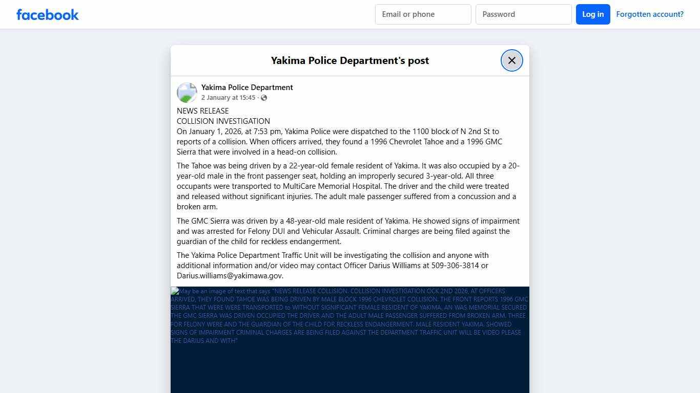 NEWS RELEASE COLLISION... - Yakima Police Department | Facebook